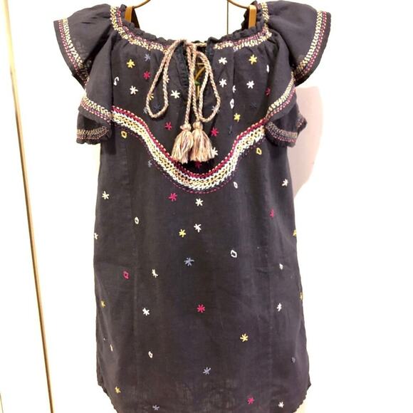 BANJARA Cotton Embroidered Navy Blue Boho Sheath Dress Women's Size S - Picture 2 of 8